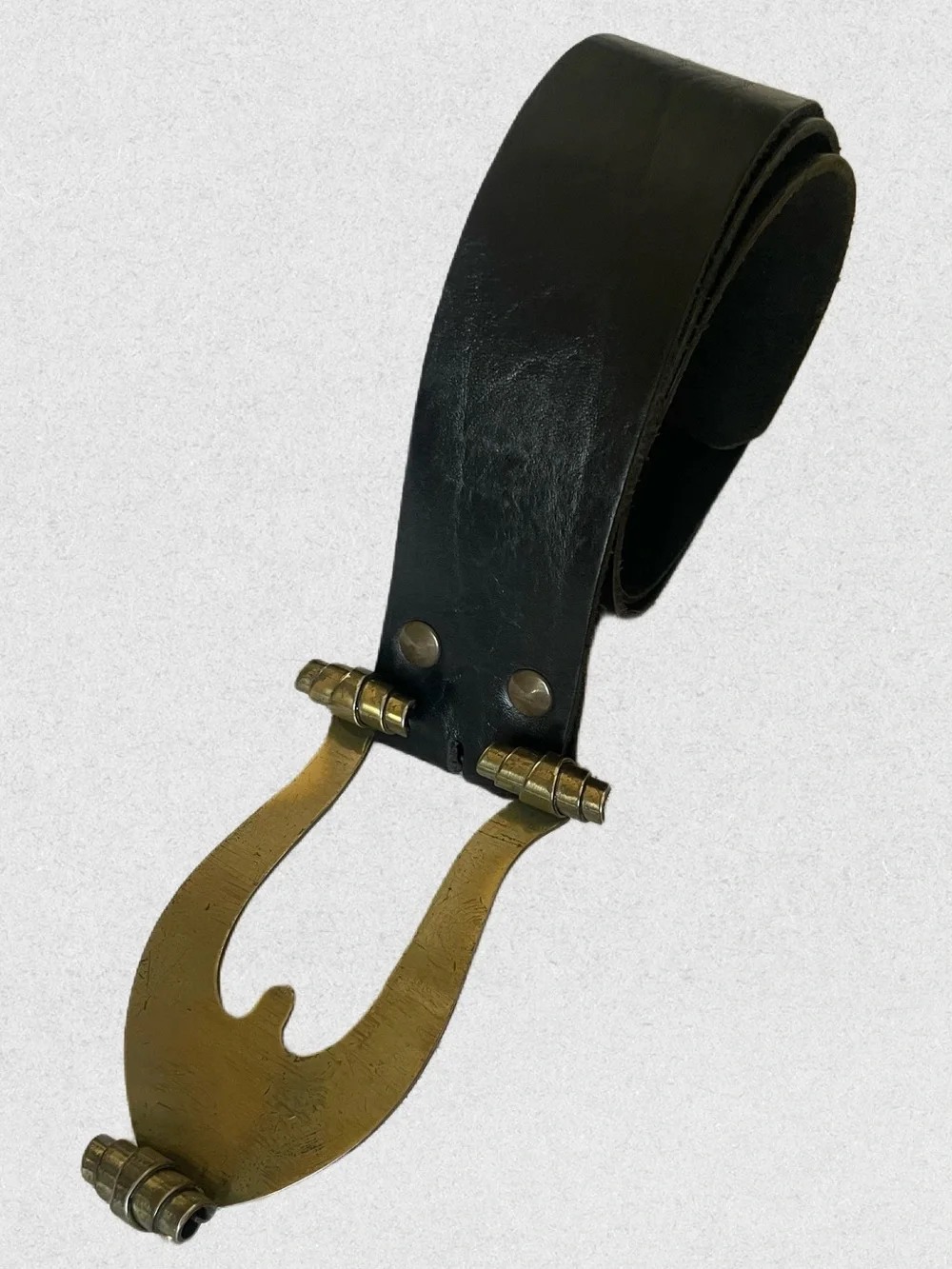 Vintage Black Leather Belt with Brass Decorative buckle